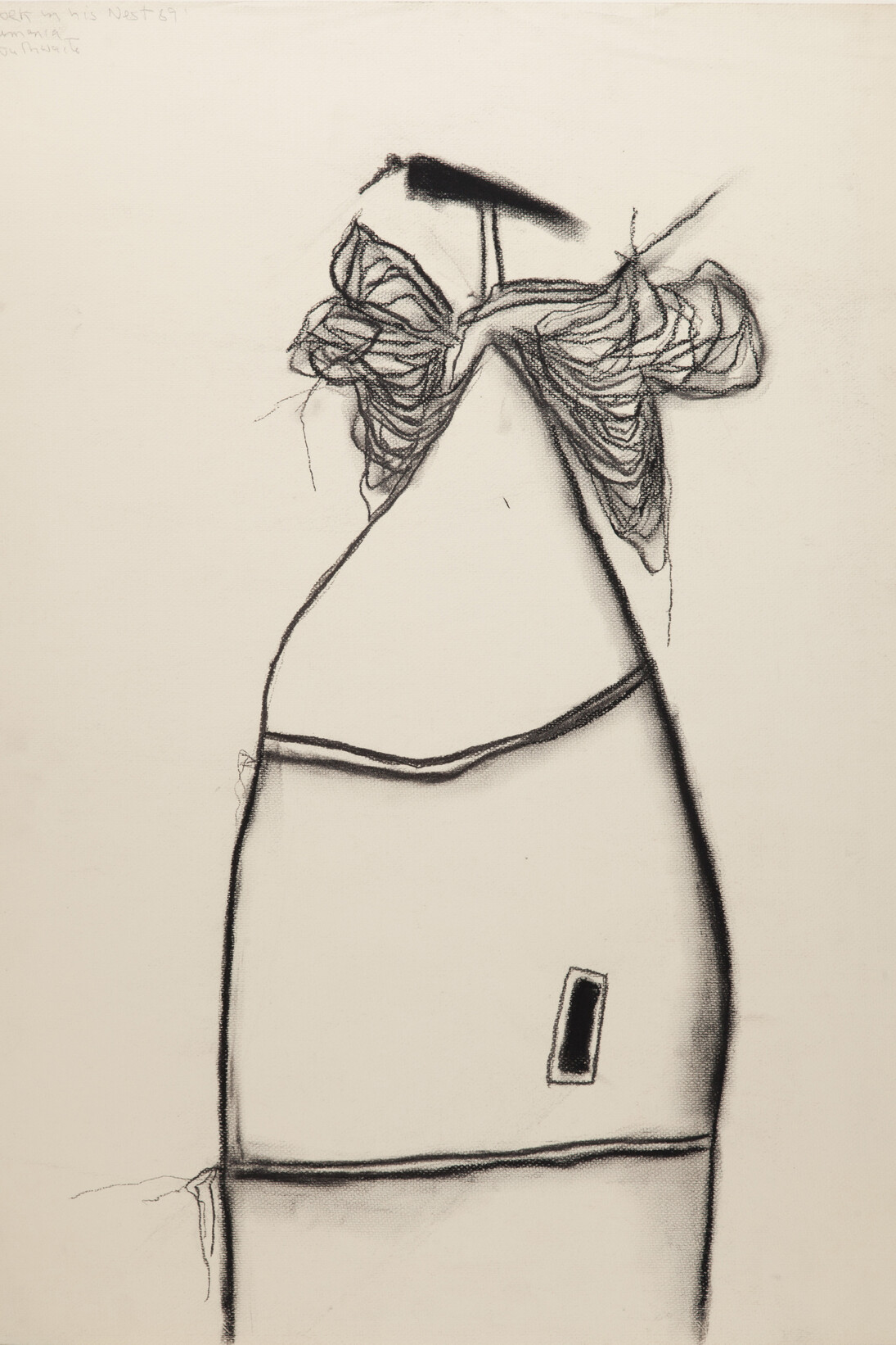 Pat Douthwaite, Stork on his Nest, Romania, 1989, charcoal, 75.5 x 55 cm