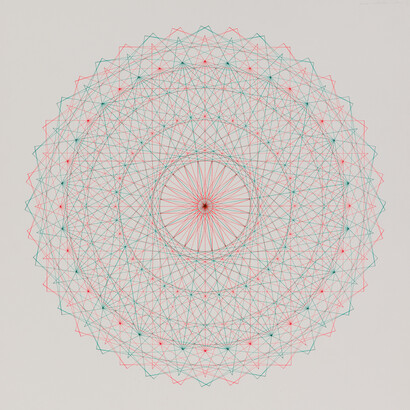 Harold Granucci, Red/ Green with Star Center, 11/10/94, rapidograph pen on Strathmore board, 28 1⁄8x30 1⁄8. Courtesy of Art Sales & Research