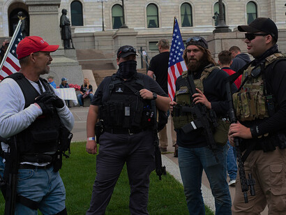 St. Paul, Minnesota September 12, 2020 About 300 Republicans, conservatives, and Trump supporters marched from the St. Paul Cathedral to the Minnesota capitol building, USA
