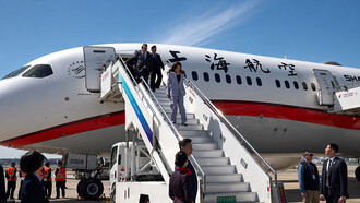 Cheng Li-wun arrives at Shanghai Hongqiao International Airport after departing from Taipei Songshan Airport on April 4, 2026, ahead of meetings focused on cross-strait relations between Taiwan and China