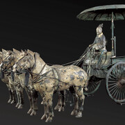 Four horse open chariot with a standing driver (replica). Courtesy of the Museum of Fine Arts