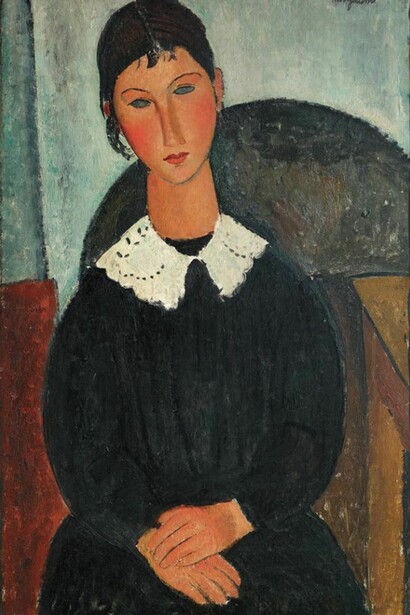 Amedeo Modigliani, Elvire con colletto bianco (Elvire con collettino) 1917 o 1918 Olio su tela Firmato in alto a destra, cm 92 x 65 © Pinacothèque de Paris /Fabrice Gousset