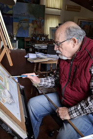 Spyros Demetriades in his studio, photo by Andreas Christoforou