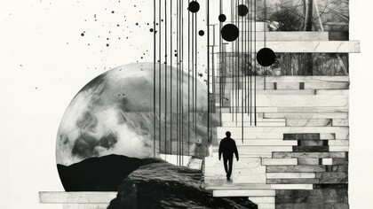 Amid the collapse of order and meaning, the solitary soul ascends in search of a higher purpose