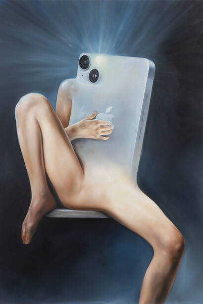 Oda Jaune,
A like Apple, 2023.
Huile sur toile | oil on canvas,
170 × 120 cm — 67 × 47 1/4 in.
Photo: Laurent Edeline © Courtesy the artist and TEMPLON, Paris —Brussels — New
York