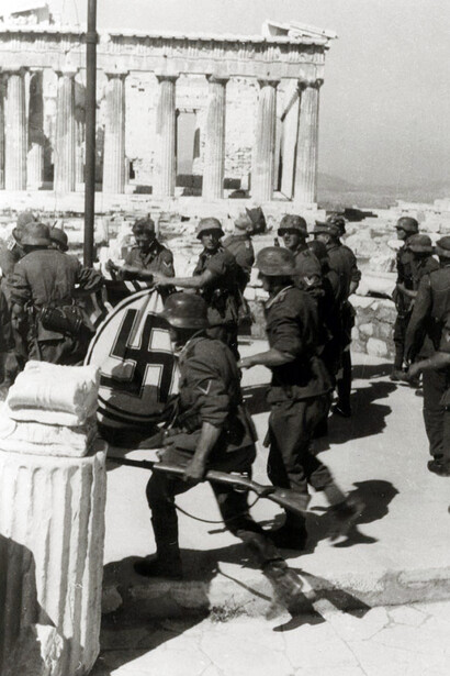 Raising the flag at the Acropolis, Athens, April 1941