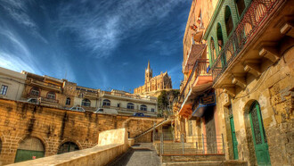 Looking up towards a church on a trip to the island of Gozo © Dean Thorpe