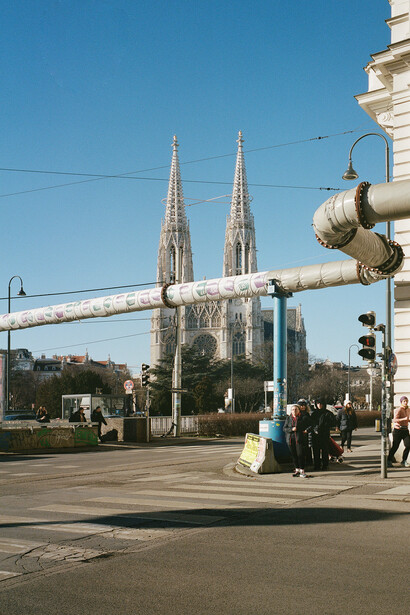 Water pipes for draining groundwater from the underground construction sites in Vienna (AT). © Photo: Gili Merin, 2026