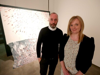 Hugh Mullholland, MAC Curator pictured with Kildare-based artist, Susan Connolly, at the launch of her exhibition at the MAC