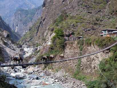 Scenic landscapes near Dharapani on the Annapurna Circuit in Nepal