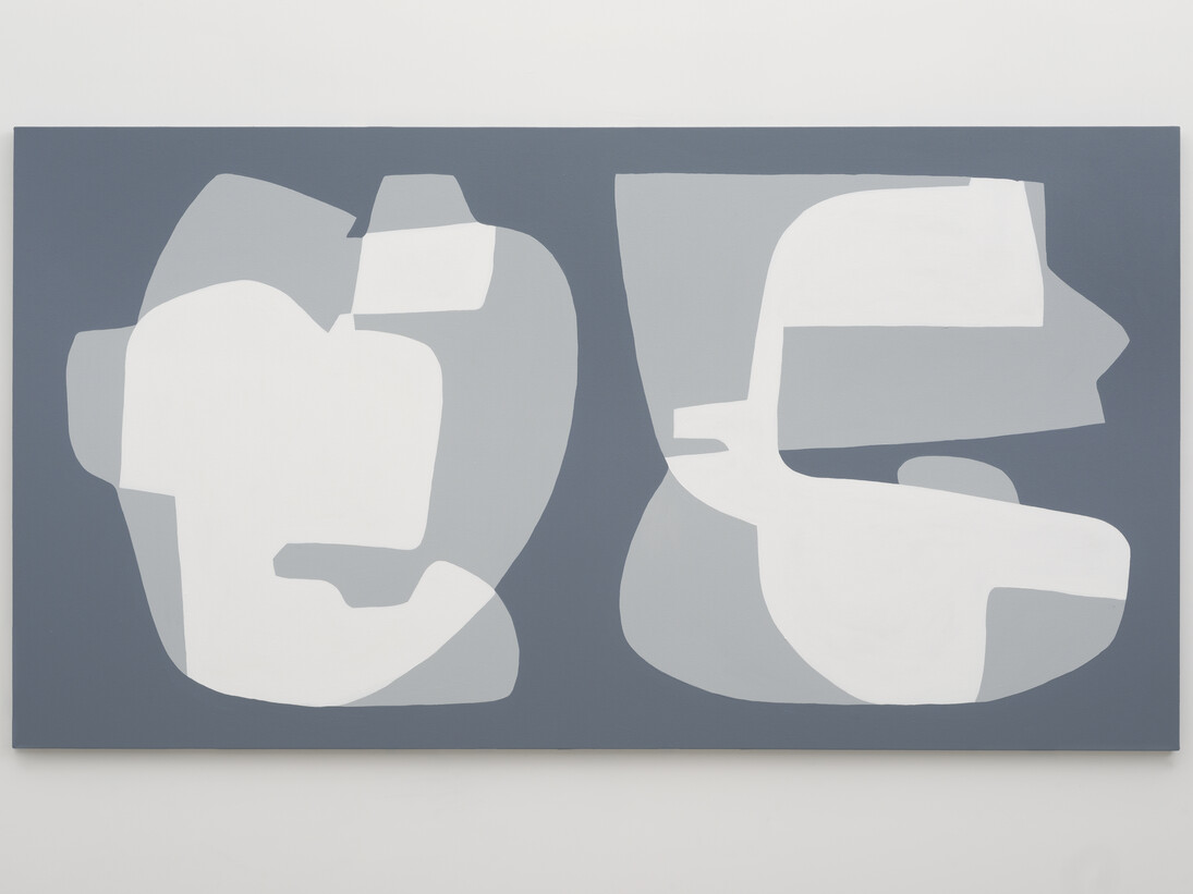 Hayal Pozanti, 20% and 67%, 2015, acrylic on canvas, 40 x 75 inches, source statistic: chances that a U.S. public school had at least one security camera in 1999 and 2014, respectively.