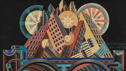 Fortunato Depero, Grattacieli e tunnel (Skyscrapers and Tunnel), 1930, tempera on cardboard, 68 x 102 cm, Mart, Museo di arte moderna e contemporanea di Trento e Rovereto