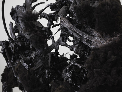 Eoin Mc Hugh, the ground itself is kind, black butter, 2014, black sheepskin, wax, steel and mixed media, 224 x 122 x 190 cm / 88.2 x 48 x 74.8 in, image courtesy of the artist and Kerlin Gallery, Dublin