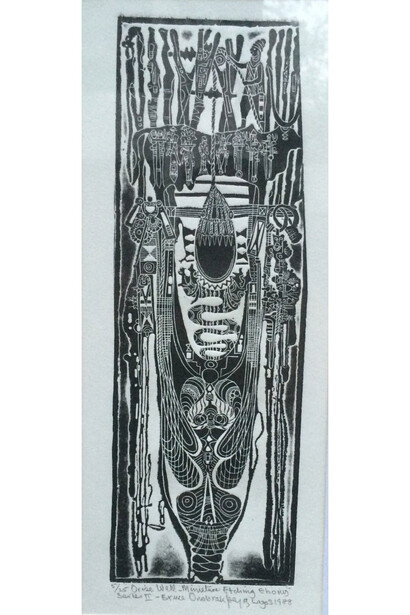 Bruce Onobrakpeya, Rise well, Lino etching, 1988, Edition 5/25
