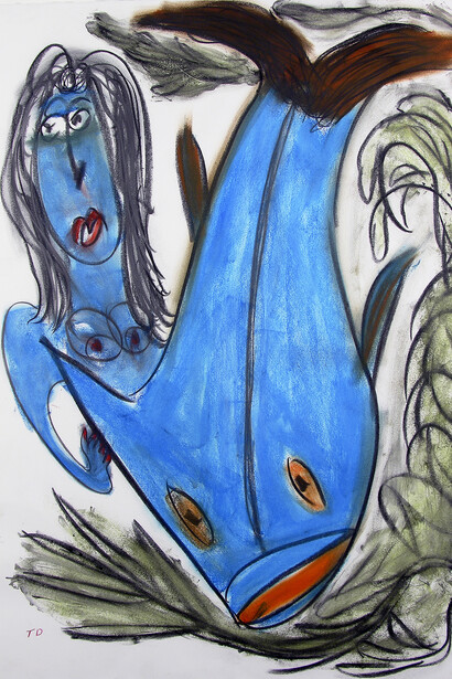 Thornton Dial, Blue Fish Under the Tree, 1994. Mixed Media on Paper 36 x 25 inches