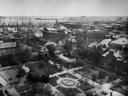 Alexander Henderson, Bird's eye view of Seminary gardens, Montreal, about 1870. MP-0000.10.170 © McCord Museum