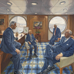 John Wonnacott, Taipans on the 48TH Floor, 2013, Oil on canvas, 42 x 60 in (107 x 153 cm)