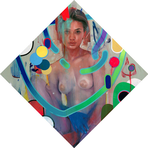 Erik Jones, Flert. Diameter 57cm Watercolor, colored pencil, water-soluble wax pastel, acrylic on Rives bfk paper mounted to panel