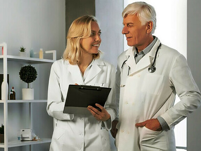Dois médicos conversando. Estamos todos juntos nisso