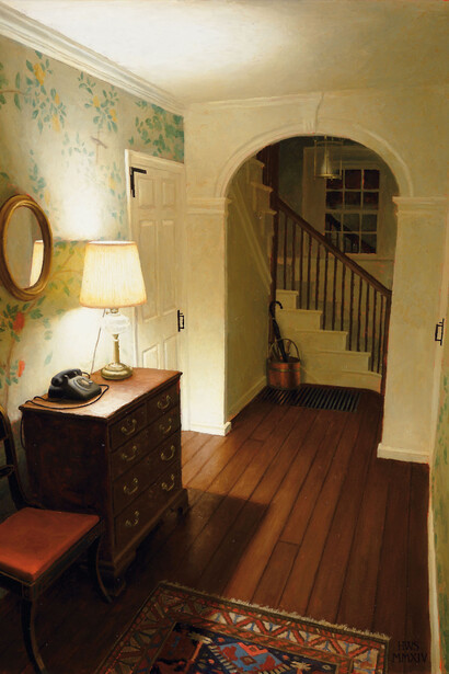 Harry Steen, Little hall, oil on board, 20 x 18 inches