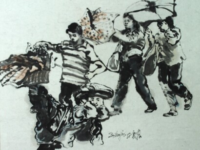 Du Zhenjun (b.1961), Sketch of Wind—5 figures, 2010, Ink on paper, 40 x 40 cm (15 3/4 x 15 3/4 in.)