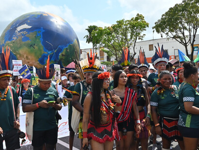 Indigenous people at Marcha Unificada at COP30, Belem, Brazil - frontline defenders of forests @ Ashish Kothari