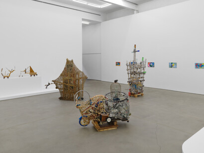 Arthur Simms, Caged bottle, exhibition view. Courtesy of Karma Gallery