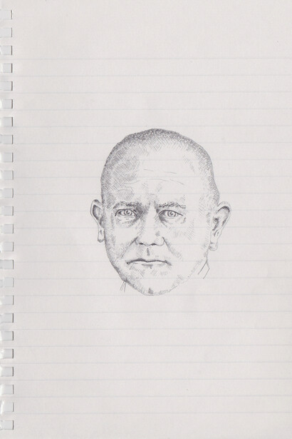 Zavier Ellis, Mad Nazi Priest Drawing # 1, 2014, Pencil on paper, 21 x 14.8 cm
