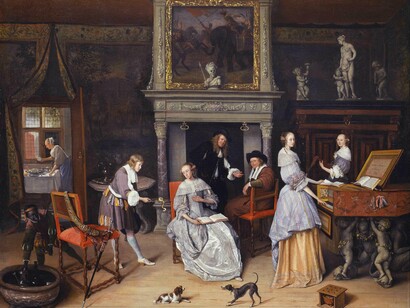 Jan Steen- Interior de fantasía con Jan Steen y la familia de Gerrit Schouten