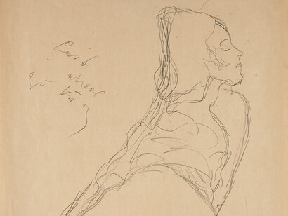 Gustav Klimt, Weiblicher Rückenakt mit hochgeschobenem Kleid. Studie für den linken Rückenakt im Gemälde "Die braut", 1917. Mit freundlicher genehmigung des Lower Belvedere