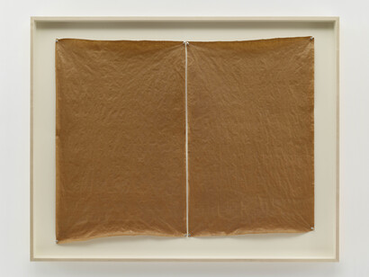 Richard Nonas, Untitled, 1970, Carpenter’s glue on butcher paper, Framed Dimensions: 44 ½ x 56 x 3 in. 113 x 142.2 x 7.6 cm. ©Richard Nonas. Courtesy of Fergus McCaffrey Gallery