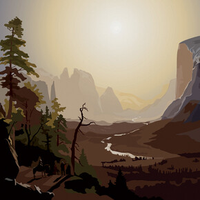 Alain Bublex, Paysage 187 (fantôme de Albert Bierstadt, Yosemite Valley, Glacier Point Trail), 2014, Impression aux encres pigmentaires sur papier, 137 x 215 cm