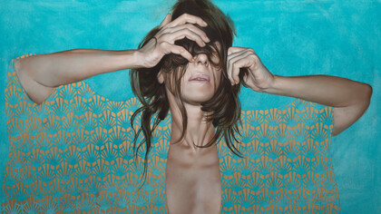 Antonella Cinelli, Esfoliazioni #7 2021 cm 70X120, olio e polvere di ottone su tela