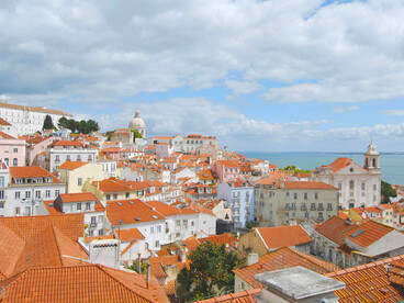 A scenic panorama of Lisbon’s Alfama district in Portugal