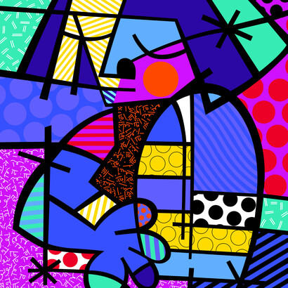 Romero Britto. Dusk, 2017, serigrafia su tela con polvere di diamante, cm 86,5x71