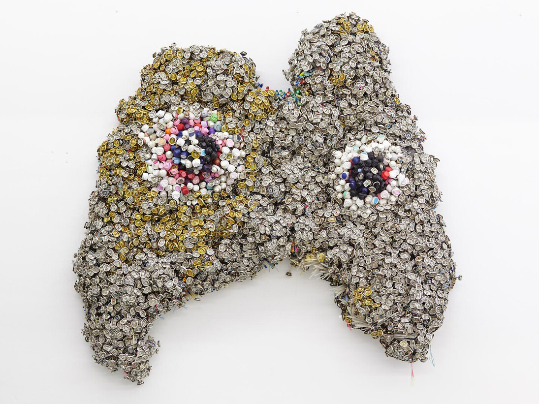 Moffat Takadiwa, Joy pad, 2014, Found spray tops, 160 x 145 x 30 cm, Copyright the artist, Courtesy Tyburn Gallery