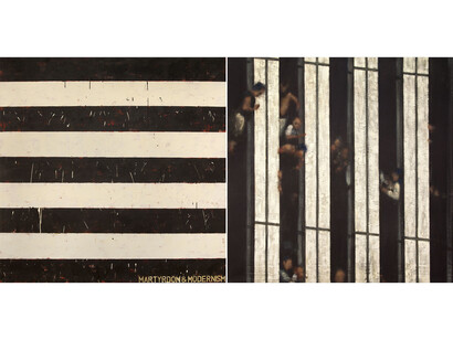 John Keane, Martyrdom and Modernism, 2002, Oil and beeswax on canvas (diptych) © John Keane, Courtesy of Flowers Gallery, London and New York