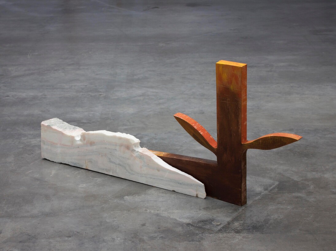 Kostis Velonis, Species Speech, 2015, marble,wood,acrylic, 97 x 55 x 15 cm, Courtesy Kalfayan Galleries, Athens-Thessaloniki
