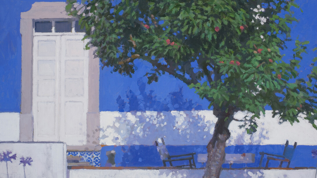 Verrall House with Blue Walls  38x60cm. Courtesy of The Minster Gallery