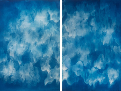 Iswanto Soerjanto, Drifted #5, 2021, cyanotype on Montval paper, 110 × 152 cm (diptych, each 110 × 76 cm)
© Iswanto Soerjanto, courtesy of the artist and Mizuma Gallery.