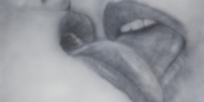 Betty Tompkins, Kiss Painting #4, 2012, Acrylic on canvas, 152.4 x 182.9 cm, copyright Betty Tompkins, courtesy the artist and Rodolphe Janssen, Brussels, private collection.