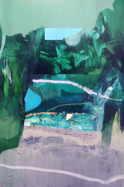 Giacomo Modolo, Green cold River, 2019, tecnica mista su tela, cm. 70x50