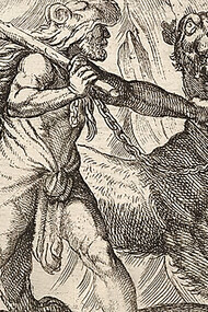 Hercules and Cerberus: Hercules grasps the collar of Cerberus by Antonio Tempesta