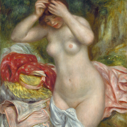 Auguste Renoir, Badende, sich die Haare herrichtend, Ausschnitt, 1893, Öl auf Leinwand, 92,4 x 74 cm, National Gallery of Art, Washington, 