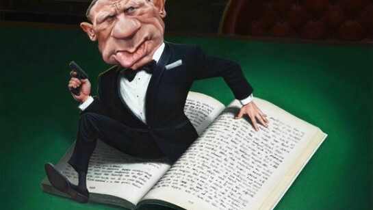 Jonathan Cusick, James Bond, signed, acrylic on canvas, 19 x 19 1/2 inches