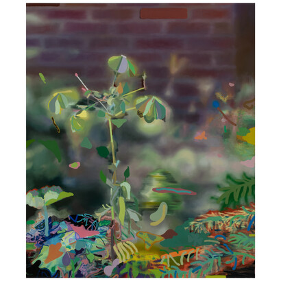 Leon Benn, The Sun Was Hotter Than Today, 2023, oil, oil stick, acrylic, and spray paint on linen, 63x52.5 inches. Courtesy of the artist and David B. Smith Gallery