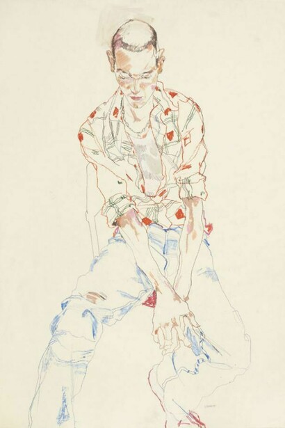 Howard Tangye, Michele (plain shirt), mixed media on pergamenata paper, 100 cm x 70 cm, c. 2006-07