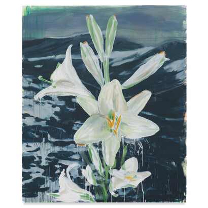 Enrique Martínez Celaya, The Omen (Second White Lily), 2023, oil and wax on canvas, 72x60 inches. Courtesy the artist and Miles McEnery, NYC