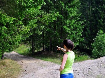 A girl standing near a forked road, deciding which path to take