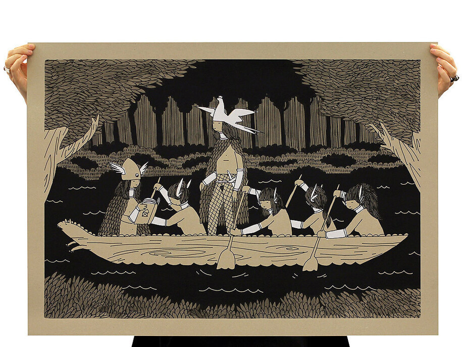 Kid Acne, “Boat Girls”, hand-embellished screenprint; Edition of 10, 36in x 26in (92 x 66cm)